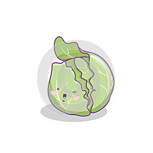 Cute funny cabbage vegetable cartoon kawaii style
