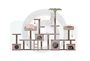 Cute funny cartoon cats on cat house