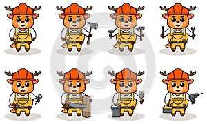 Cute and funny cartoon Deer being a handyman