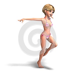 Cute and funny cartoon girl wearing a two piece