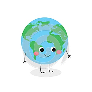 Cute funny cartoon globe character vector illustration