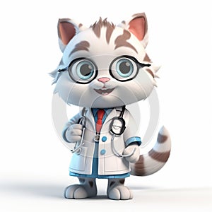 Cute funny cartoon kitten doctor