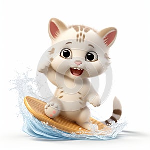 Cute funny cartoon kitten surfer