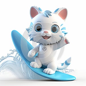 Cute funny cartoon kitten surfer