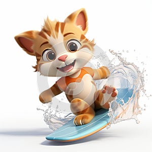 Cute funny cartoon kitten surfer