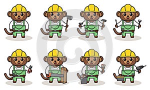 Cute and funny cartoon Monkey being a handyman.