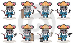 Cute and funny cartoon Mouse being a handyman.