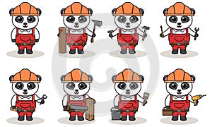 Cute and funny cartoon Panda being a handyman.