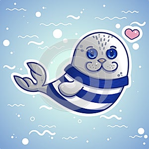 Cute funny cartoon seal - sea calf