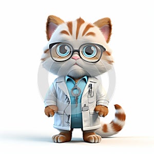 Cute funny cartoon serious kitten doctor