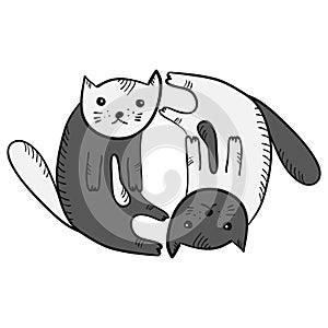 Cute funny cartoon yin and yan cats symbol