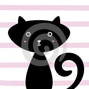 Cute funny cat. Cartoon animal. Striped background.