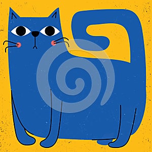 Cute and funny cat doodle vector geometric illustration. Cartoon cat or kitten characters design with flat color in cute