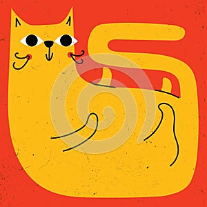 Cute and funny cat doodle vector geometric illustration. Cartoon cat or kitten characters design with flat color in cute