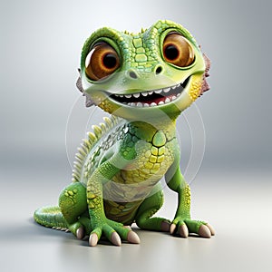 cute funny chameleon. Cute small green chameleon lizard cartoon animal design. generative ai