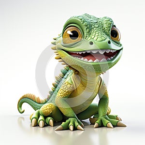 cute funny chameleon. Cute small green chameleon lizard cartoon animal design. generative ai