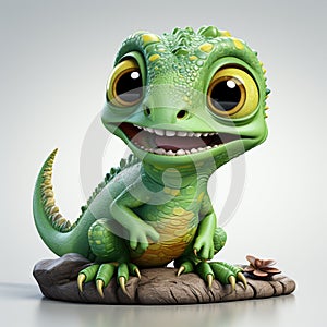 cute funny chameleon. Cute small green chameleon lizard cartoon animal design. generative ai