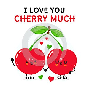 Cute funny cherry character. Vector hand drawn cartoon kawaii character illustration icon. Isolated on white background