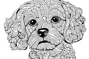 Cute funny chihuahua dog. Adult coloring book page in mandala style