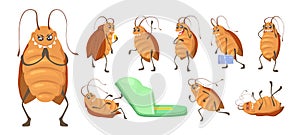 Cute funny cockroach vector cartoon character set