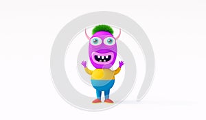 Cute funny colorful screaming monster on white background 3d render