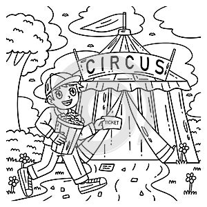 Child in Front of a Circus Tent Coloring Page