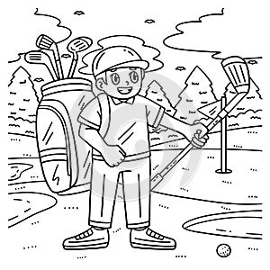 Golf Caddie with a Club Coloring Page for Kids photo