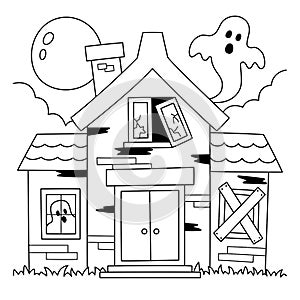 Haunted House Halloween Coloring Page for Kids