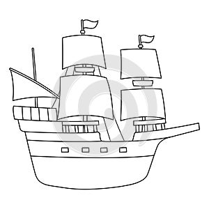 Thanksgiving Pilgrim Boat Isolated Coloring Page