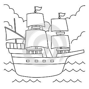 Thanksgiving Pilgrim Boat Coloring Page for Kids