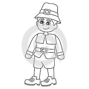 Thanksgiving Pilgrim Boy Isolated Coloring Page
