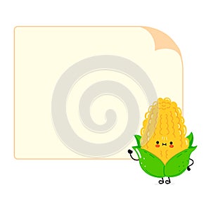 Cute funny corn character with speech bubble. Vector hand drawn cartoon kawaii character illustration icon. Isolated on