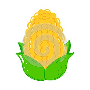 Cute funny corn character. Vector hand drawn cartoon kawaii character illustration icon. Isolated on white background