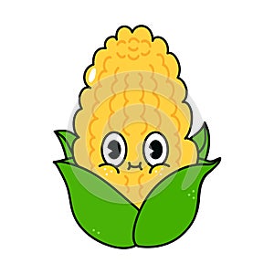 Cute funny corn character. Vector hand drawn traditional cartoon vintage, retro, kawaii character illustration icon. Isolated on