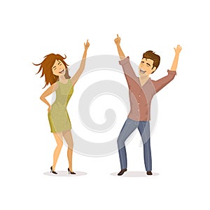 Cute funny couple disco dancing , clubbing isolated