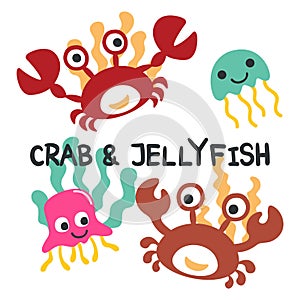 cute funny crab and jellyfish. can be used for kids baby t shirt print design,