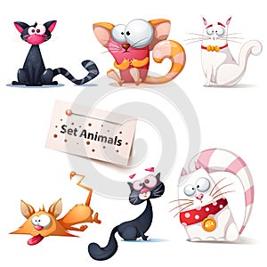 Cute, funny, crazy cat illustration.