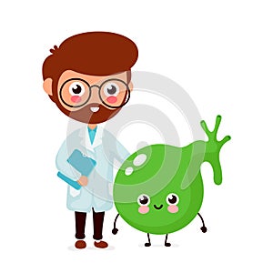 Cute funny doctor and healthy happy gallbladder