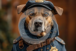 Cute , funny dog dressed in police costume