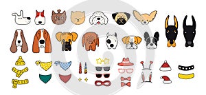 Cute funny dog faces, accessories collection