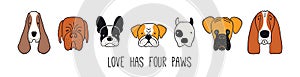 Cute funny dog, puppy faces border, banner