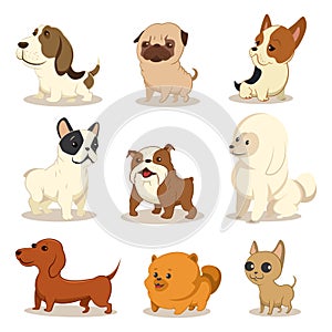 Cute funny dog vector cartoon set