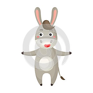 Cute funny donkey print on white background. Domestic cartoon animal character for design of album, scrapbook, greeting card,