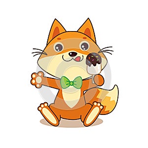 Cute Funny Fox With Ice Cream. Cartoon Vector. Funny Fox Memes. photo