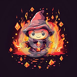 Cute and Funny Gaming Logo with Pixel Pyromancer