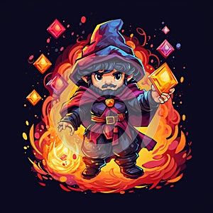 Cute and Funny Gaming Logo with Pixel Pyromancer