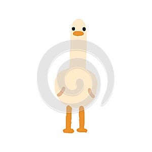 Cute funny goose. Adorable gosling, little farm bird. Feathered baby animal looking in front of it. Countryside poultry