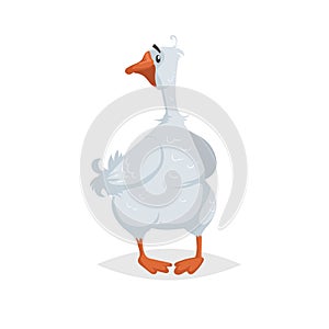 Cute funny goose. Cartoon flat style comic style. Happy domestic farm bird looking around. Vector illustration