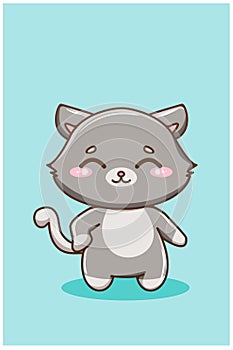 Cute and funny grey little cat animal cartoon illustration