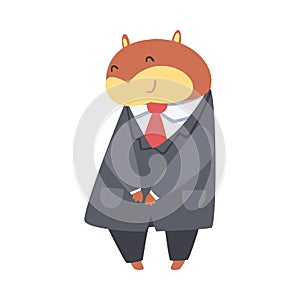 Cute Funny Hamster Businessman, Adorable Animal Character Wearing Suit Cartoon Vector Illustration